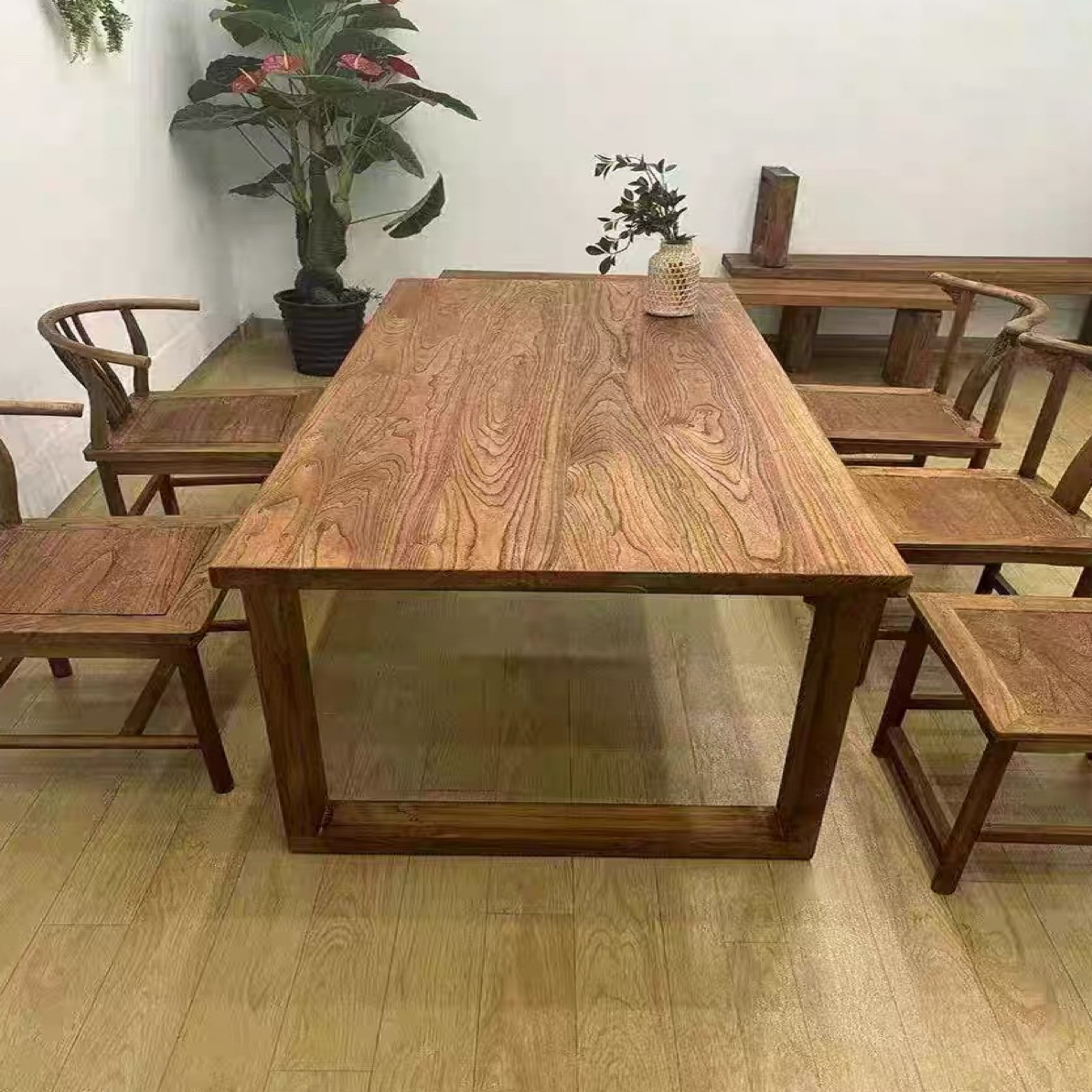 老榆木实木大板桌可作茶桌书桌餐桌复古简约办公家具