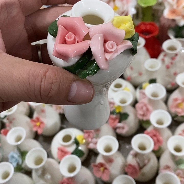 瓷片纯手工陶瓷花摆件瑕