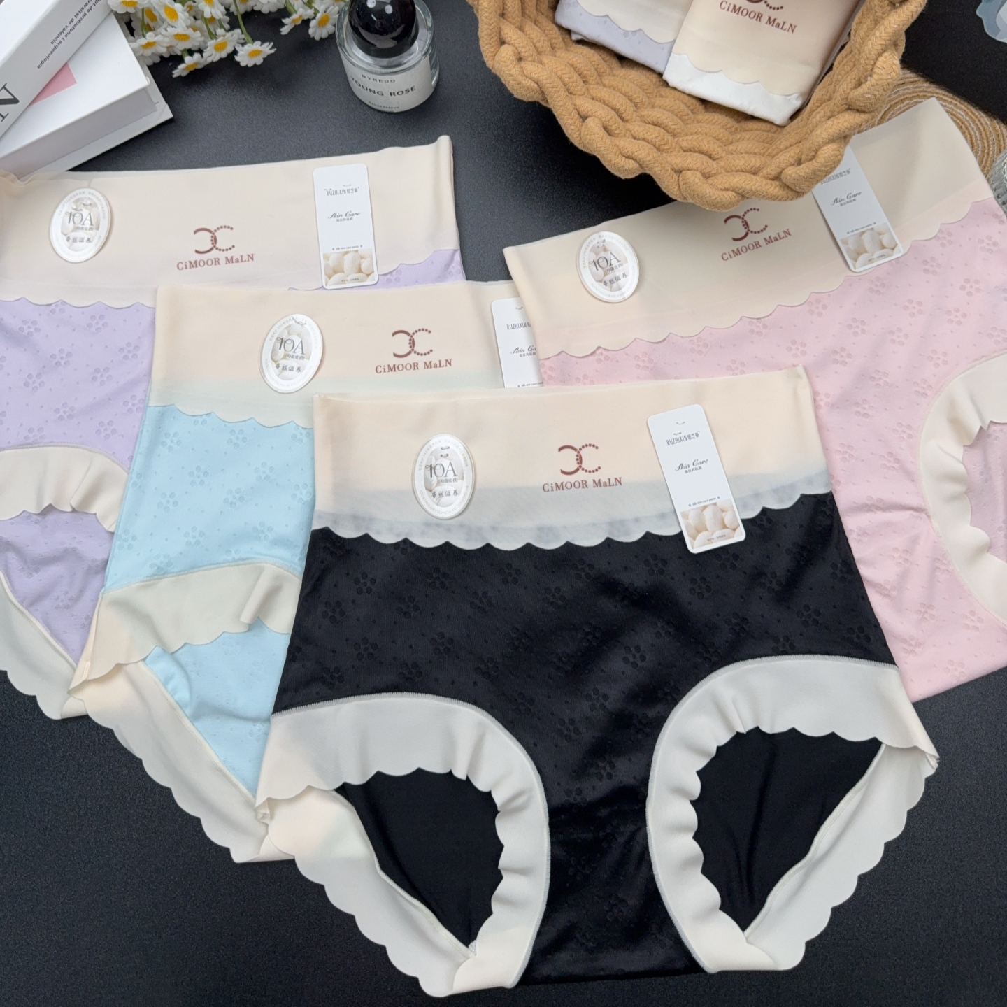 6条装～小香风塑形高腰乳胶裤女内裤桑蚕丝抗菌底档三角裤衩53#