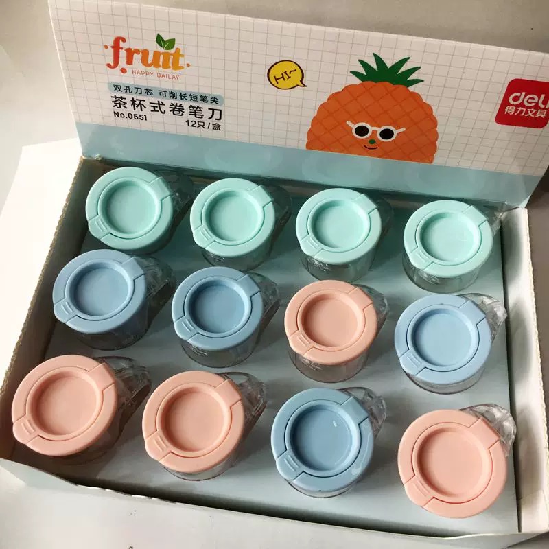 得力0551卷笔刀可爱水杯转笔刀双孔