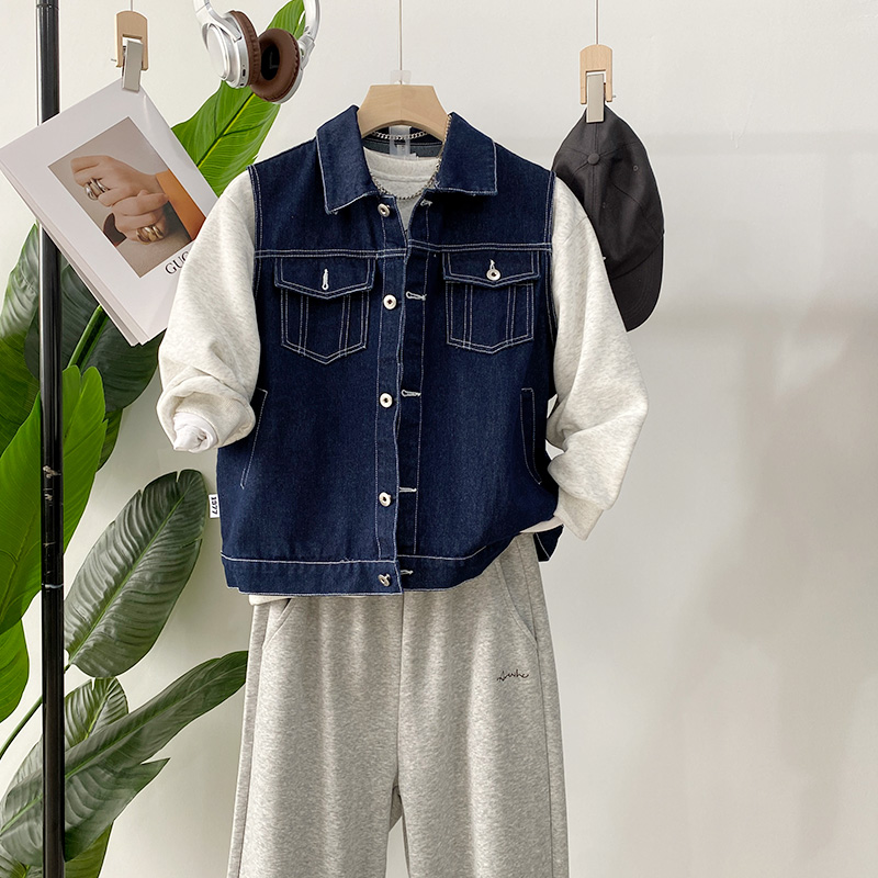 胖童装加肥加大牛仔马甲宽松中性风马夹2025春大码中大童G1MJ1209