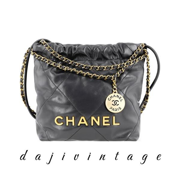 大吉中古/Chanel香奈儿灰金22bagmini斜挎包