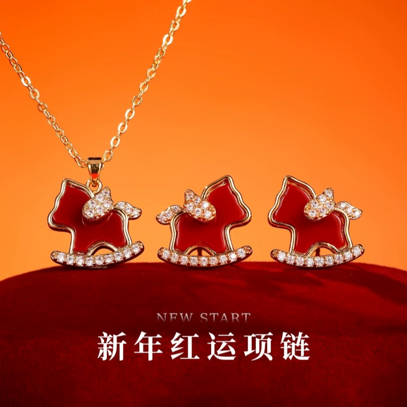 钛钢项链 【马上有钱】本命年生肖马新年红色吊坠项链F1106