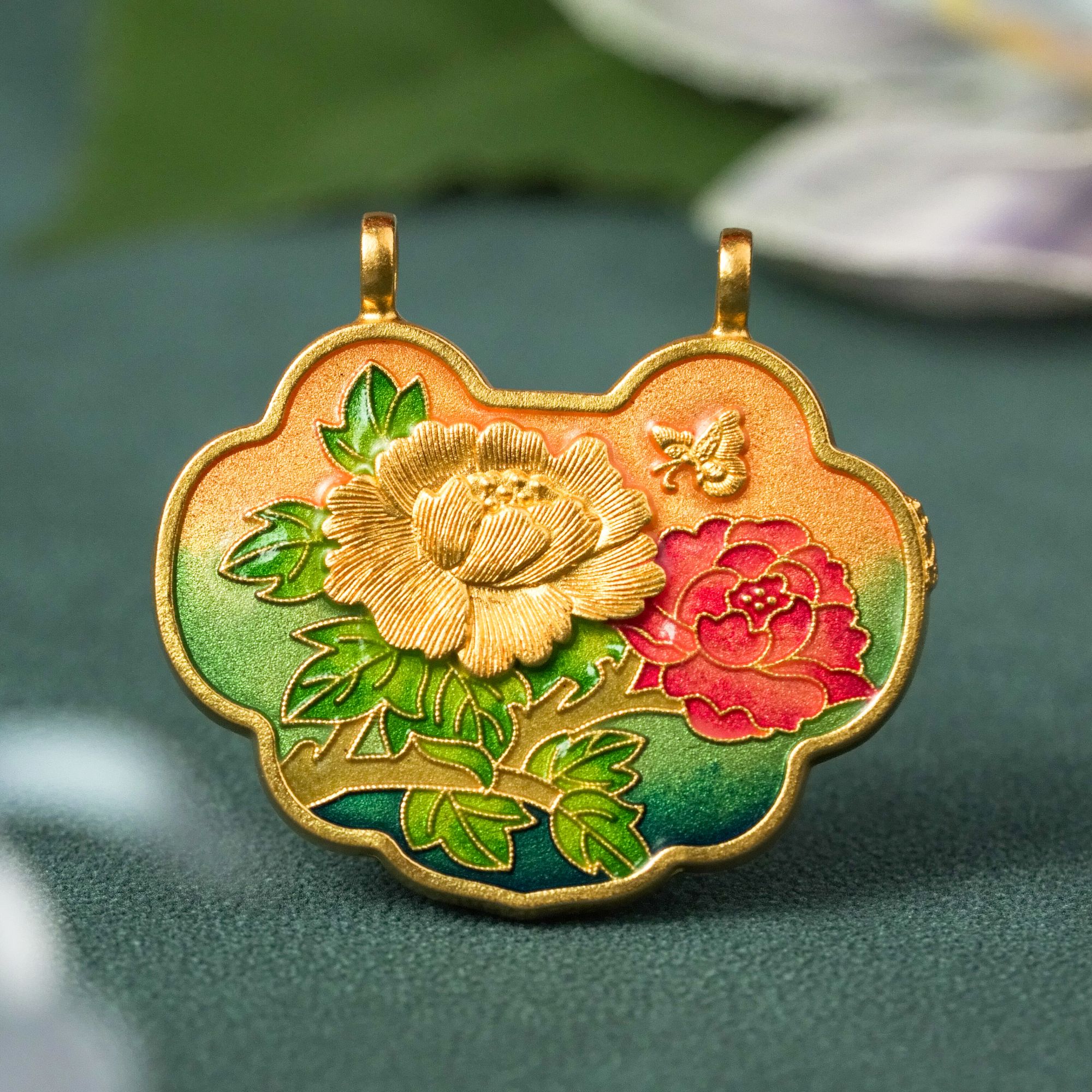 汕溏珠宝黄金【百花齐放】足金烧蓝珐琅錾刻百花锁工128