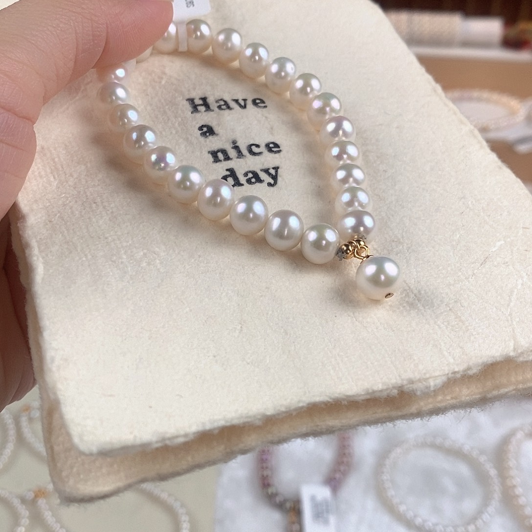手绳银S925镶嵌淡水珍珠