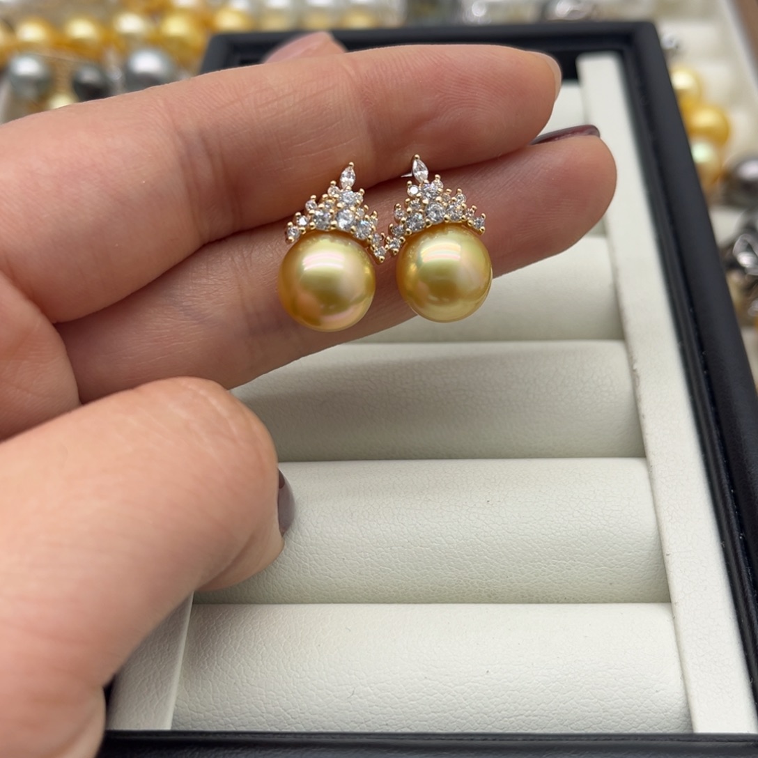 海水珍珠银S925镶嵌耳饰