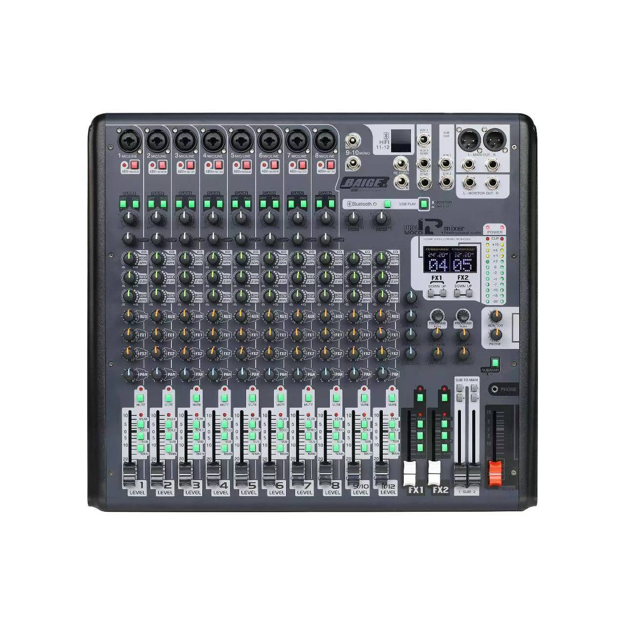 BAIGE/佰歌佰歌12路调音台直播声卡K歌录音KTV混响效果蓝牙连接