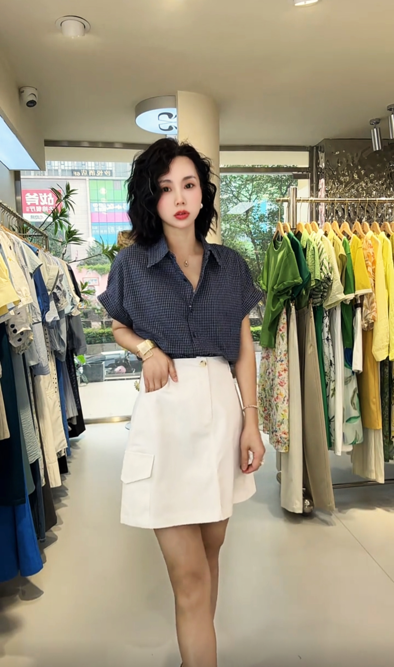 801* 全棉复古格子翻领短袖衬衫