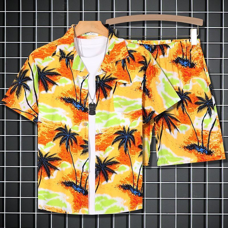 海南衫岛服套装两件套 多花色多尺码可选 男女同款三亚成人短裤短袖海边沙滩度假旅游热带花衬衫家居漫沐者