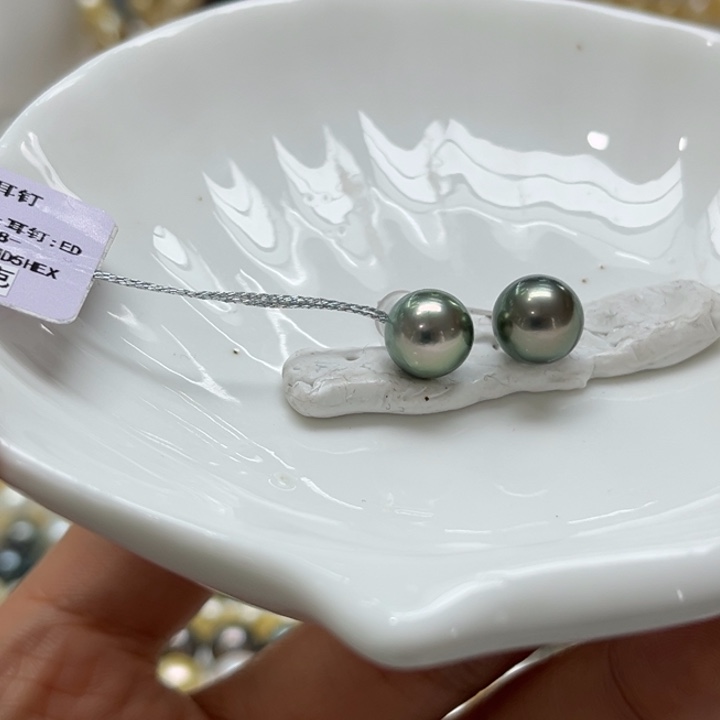 海水珍珠耳饰18K金镶嵌8-9mm