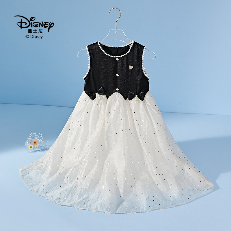 Disney/迪士尼女童夏季黑色礼服潮流仙洋气高档儿童公主裙