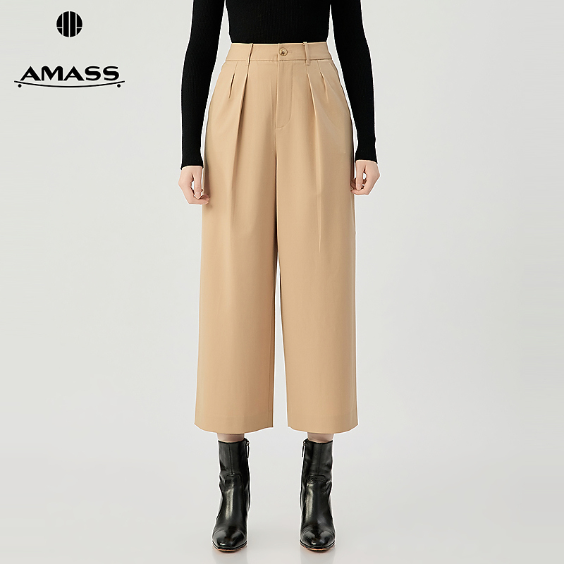 阿玛施AMASS 时尚质感老钱风随性利落宽腿高腰九分西装裤510031