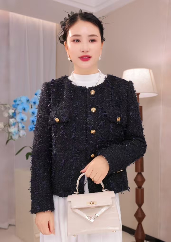 【CY】雾黑碎金-秋冬爆款减龄气质设计师澳毛小香风外套