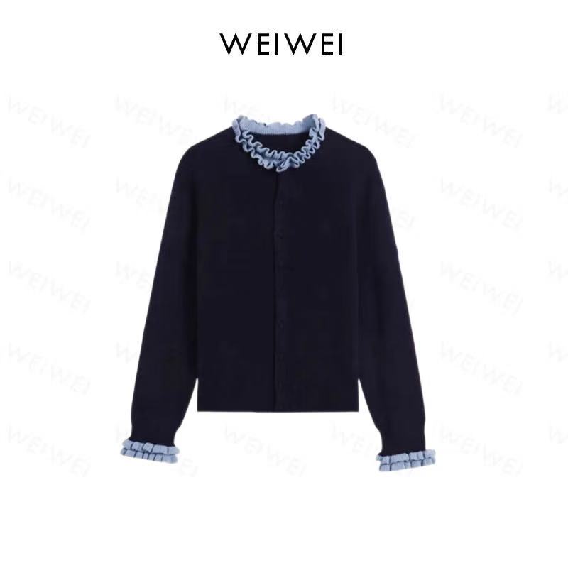 荷叶边拼色针织开衫sk011