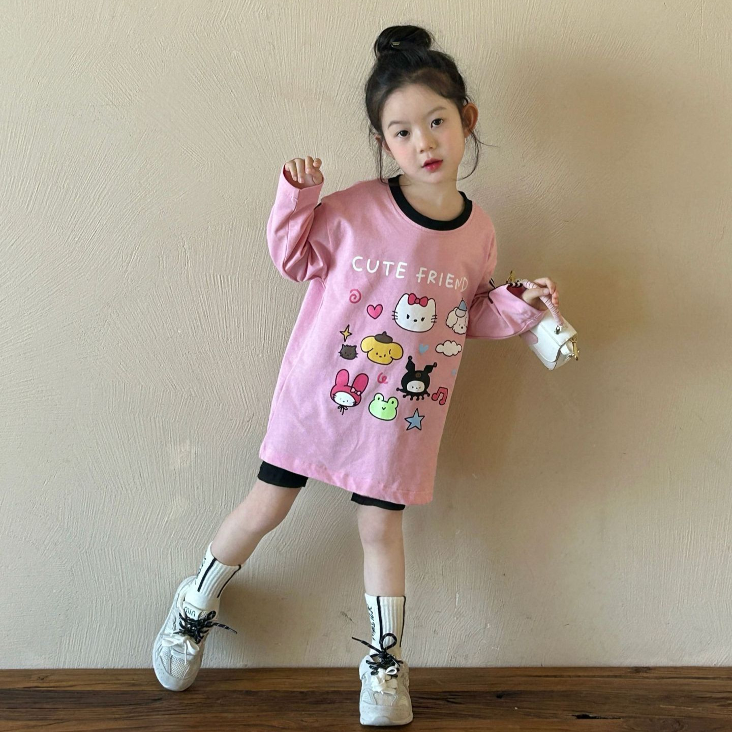 女童T恤裙2025春季新款中小童韩版中长款打底衫儿童韩版长袖上衣