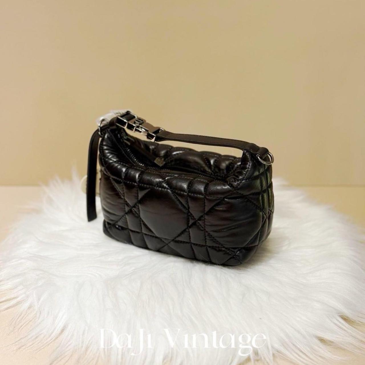 99新 DIOR/迪奥 大吉中古/黑色小号藤格纹饭盒手提包