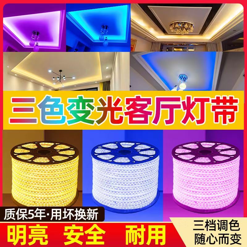 220Vled灯带高亮护眼七彩变光室内客厅吊顶户外防水软灯带