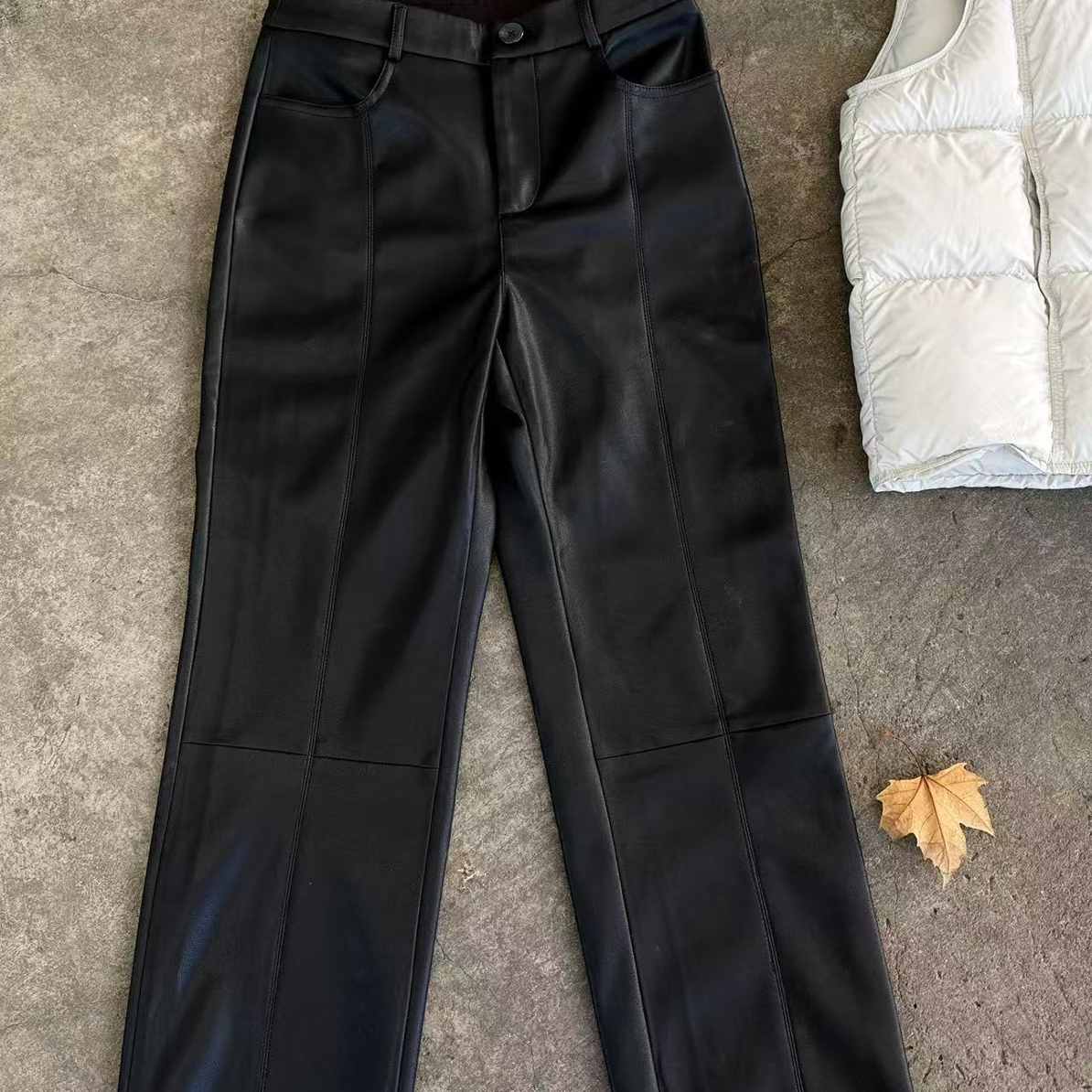 330高腰烟管黑色皮裤