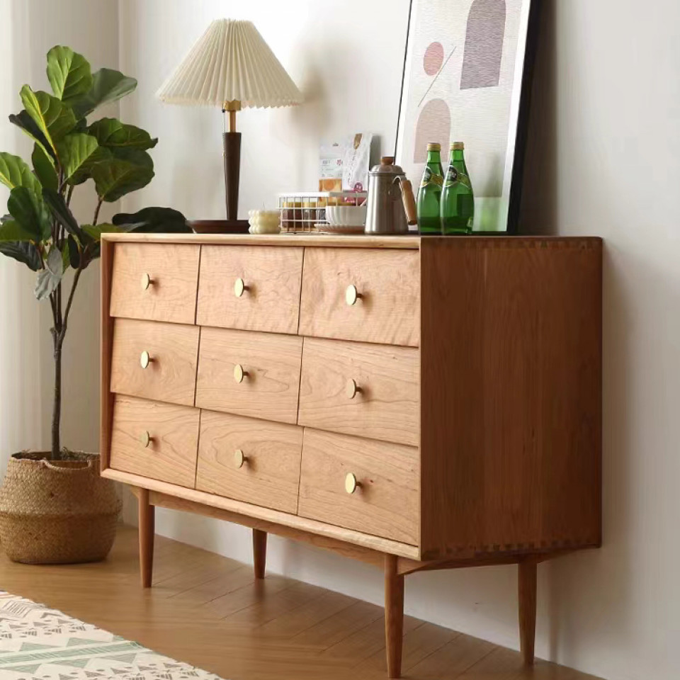 山丘九斗柜樱桃木日式实木客厅斗柜卧室收纳柜床尾柜储物边柜