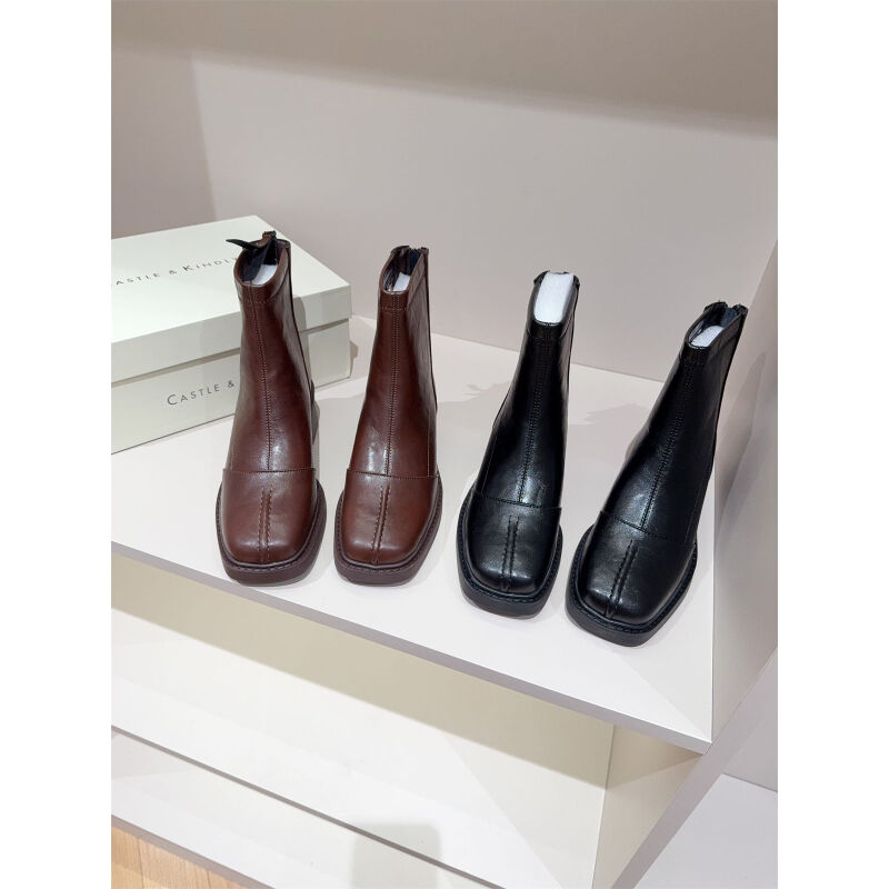 捡漏~羊皮款增高瘦瘦靴加绒粗跟短靴