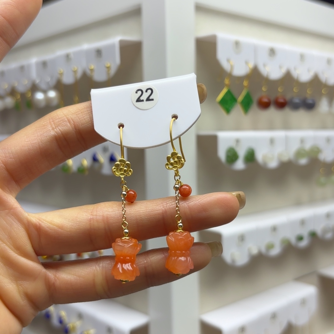 南红玛瑙银S925镶嵌耳饰