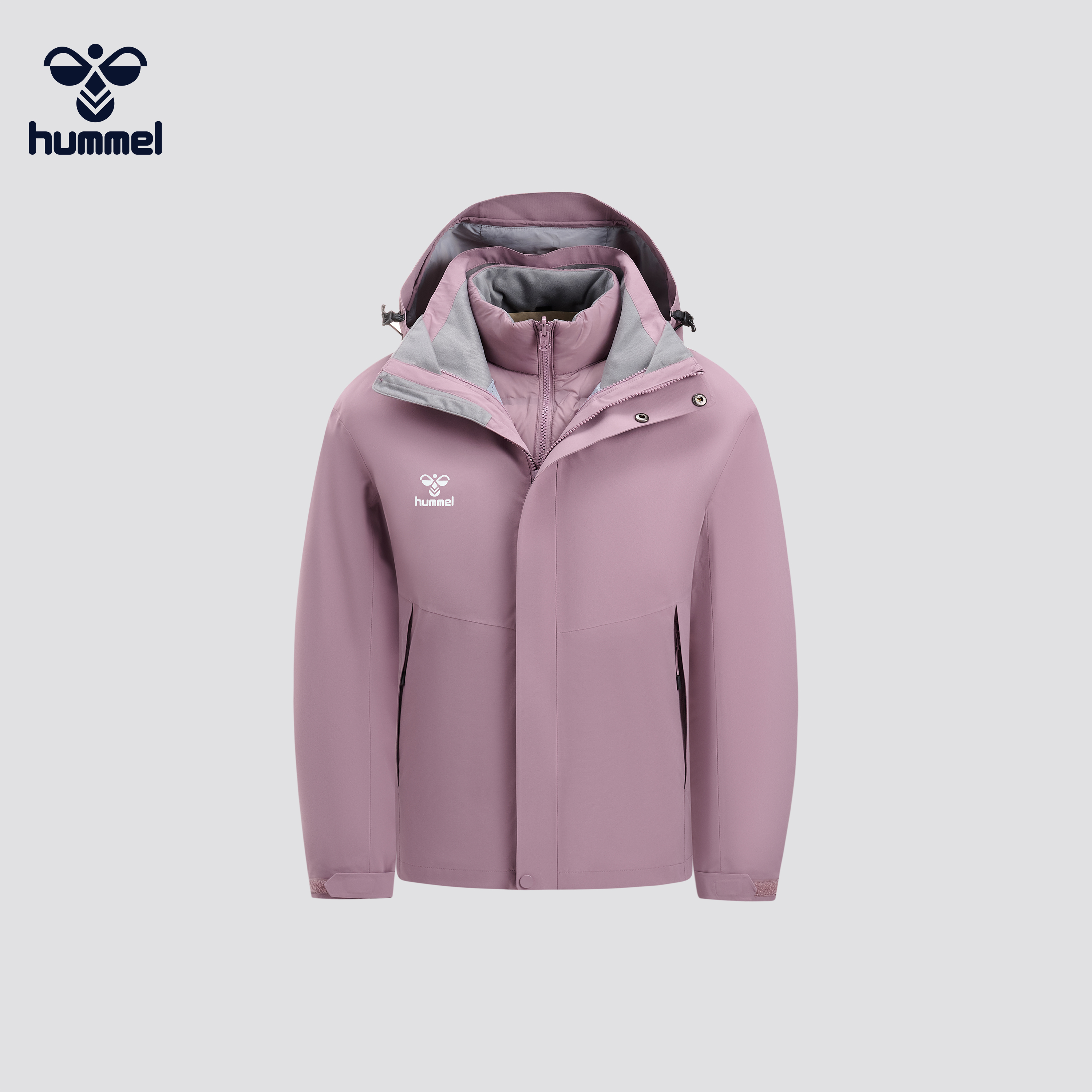 HUMMEL三合一冲锋衣男防水防风户外登山连帽夹克外套羽绒内胆秋冬