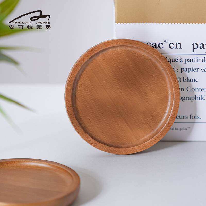 圆盘木质胡桃木色家用茶点盘中式点心盘实木托盘餐盘点心面包盘