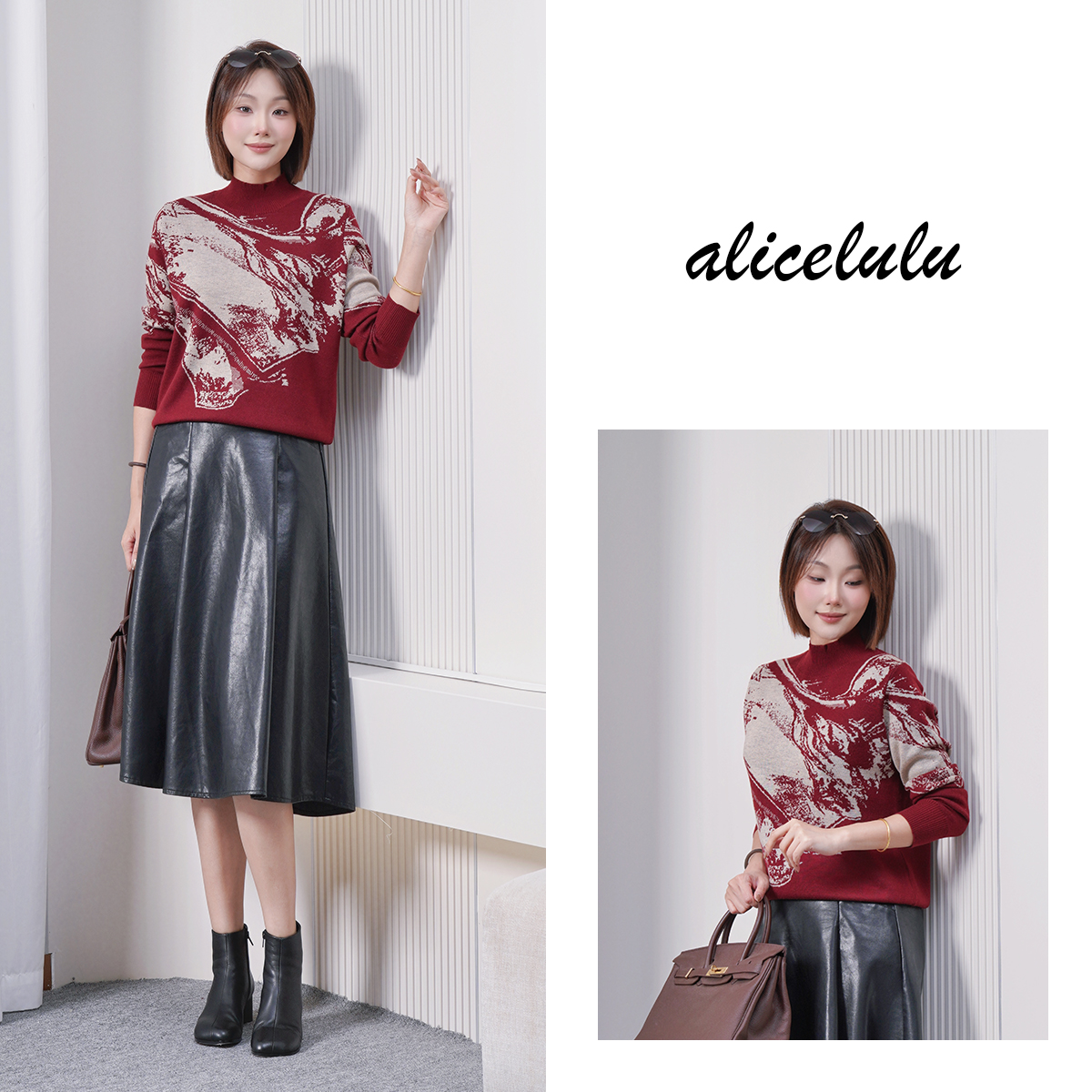 alicelulu【烟雨玲珑】水墨提花针织衫显瘦韵味十足S2145100U