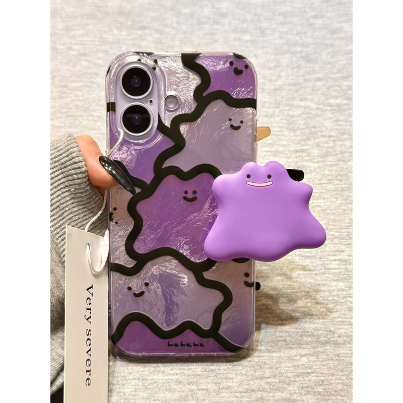 锡纸纹可爱紫色幽灵硅胶支架适用苹果17promax手机壳16iphone15