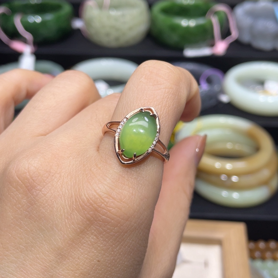 和田玉戒指银S925镶嵌