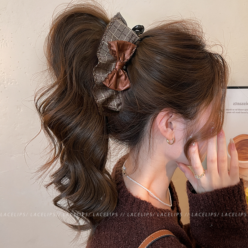 格纹裙摆蝴蝶结香蕉夹抓夹女2025新款马尾发夹一字扭扭夹竖夹头饰