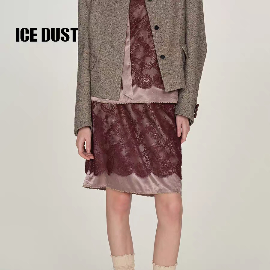 ICE DUST碎钻蕾丝半身裙25PF秋季新款复古气质小众设计感短款裙子