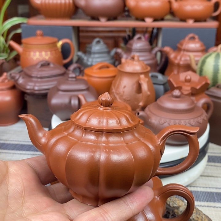 紫砂茶壶筋纹笑樱130cc原矿赵庄朱泥特价