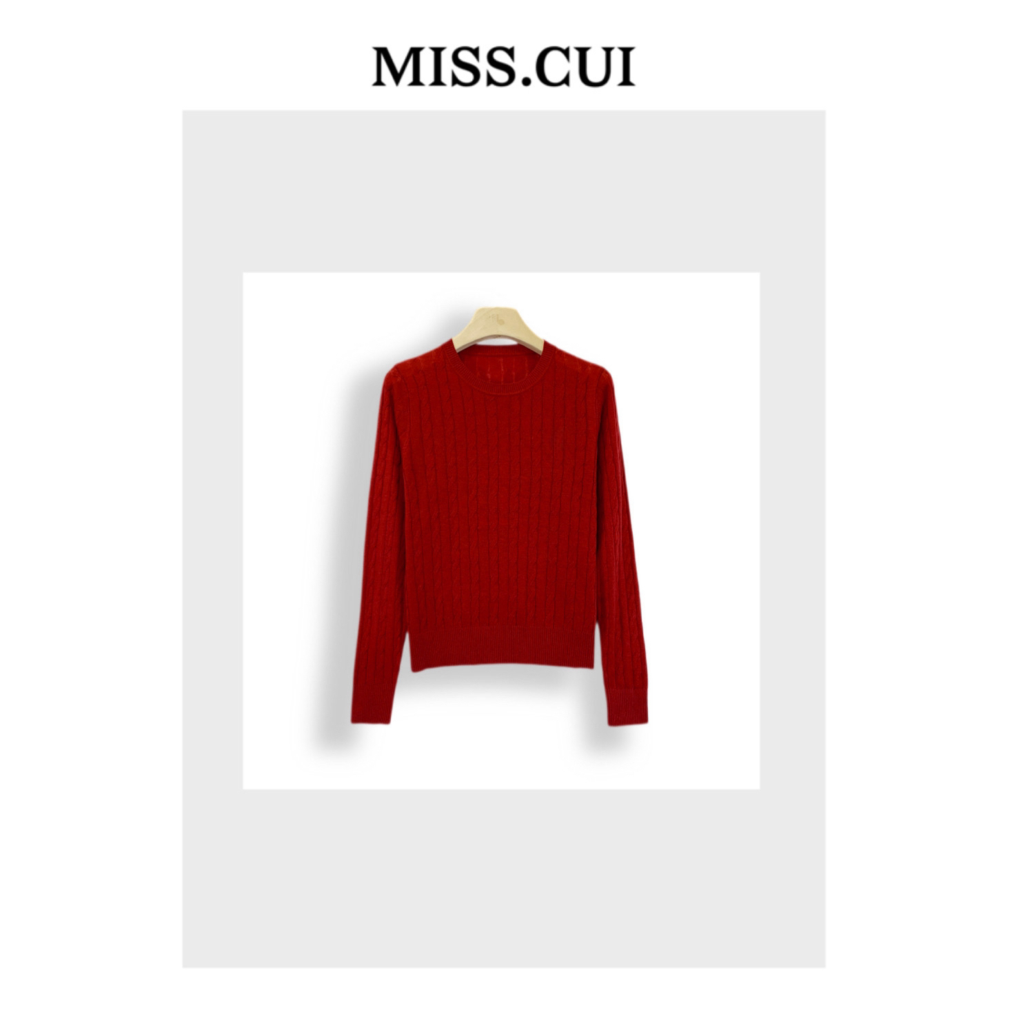MISS.CUI 极简风穿搭 复古小马刺绣麻花长袖圆领套头毛针织衫953
