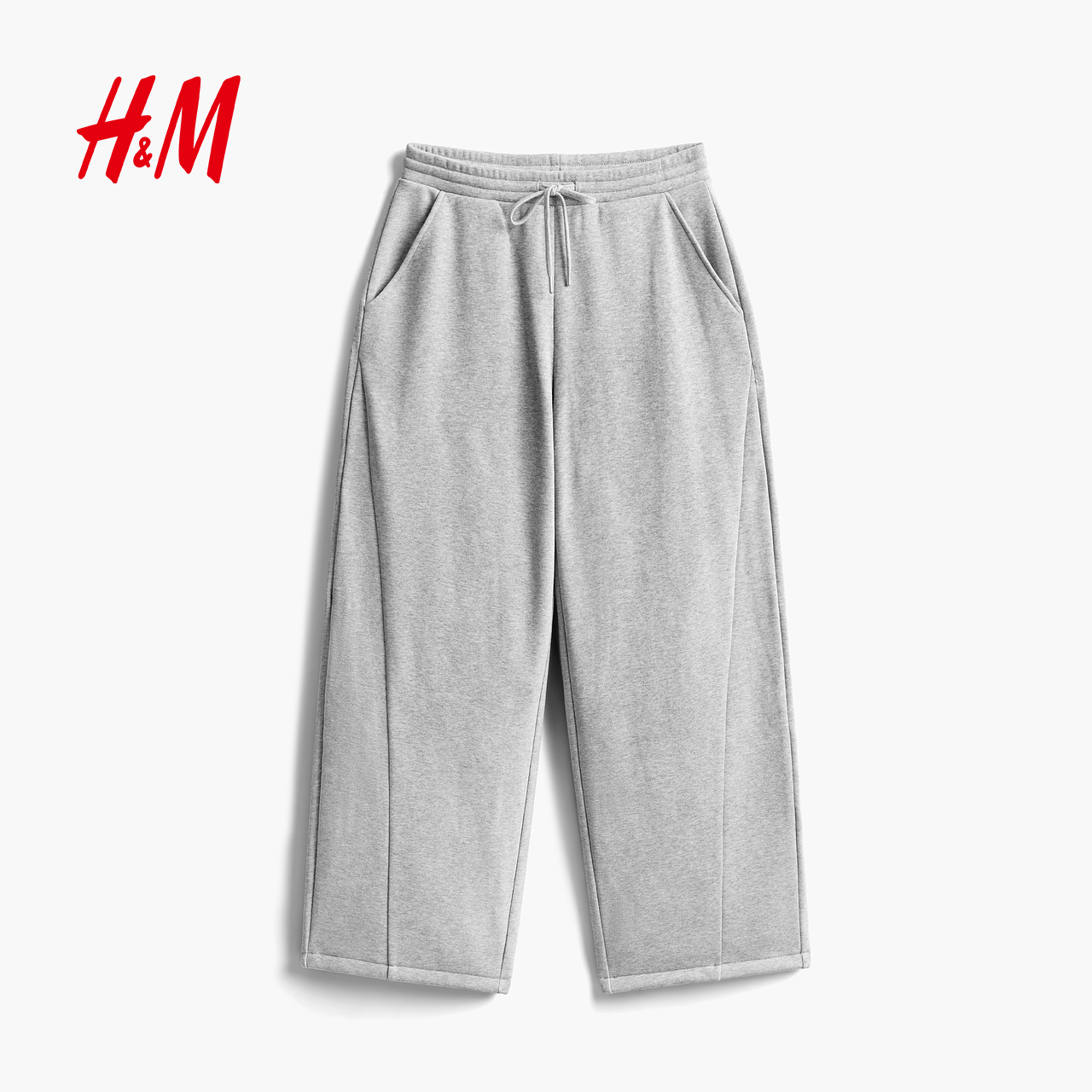 HM女装2025秋冬新款时尚弯刀休闲宽松运动风抓绒抽绳卫裤1000037
