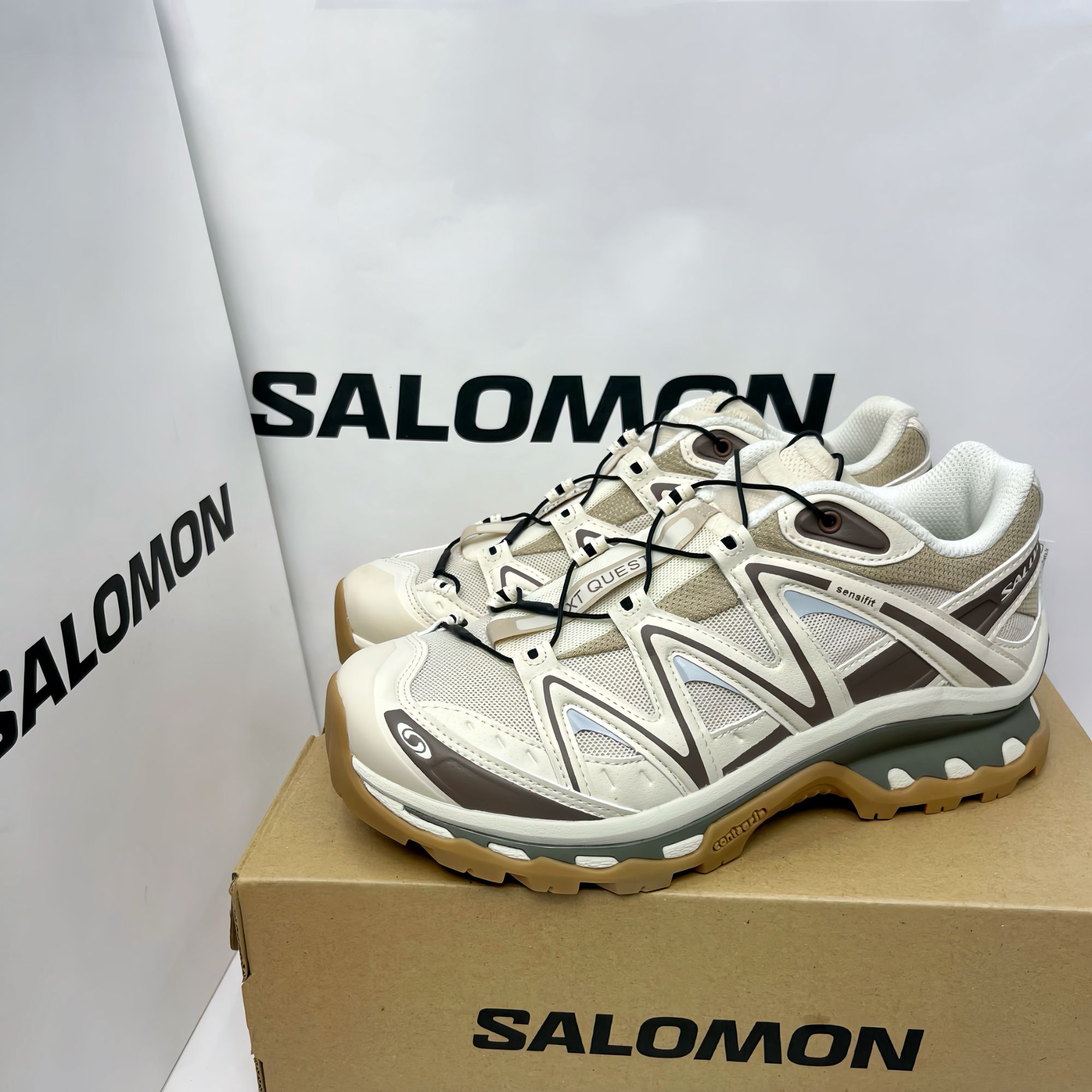 SALOMON萨洛蒙 XT-Quest圆头减震低帮登山鞋男女米灰胡椒白475413