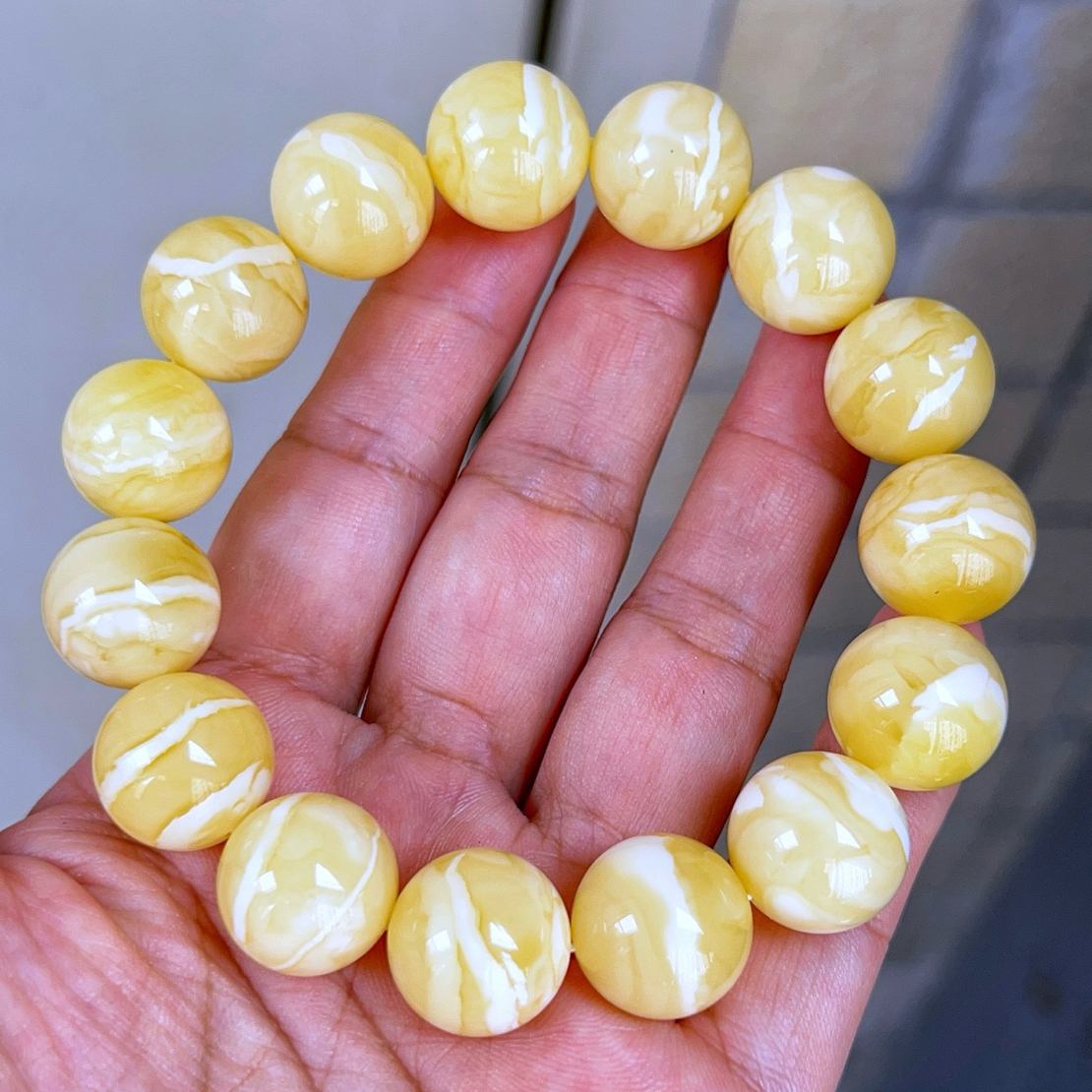 15+俄料瓷白虎皮纹精工圆珠手串