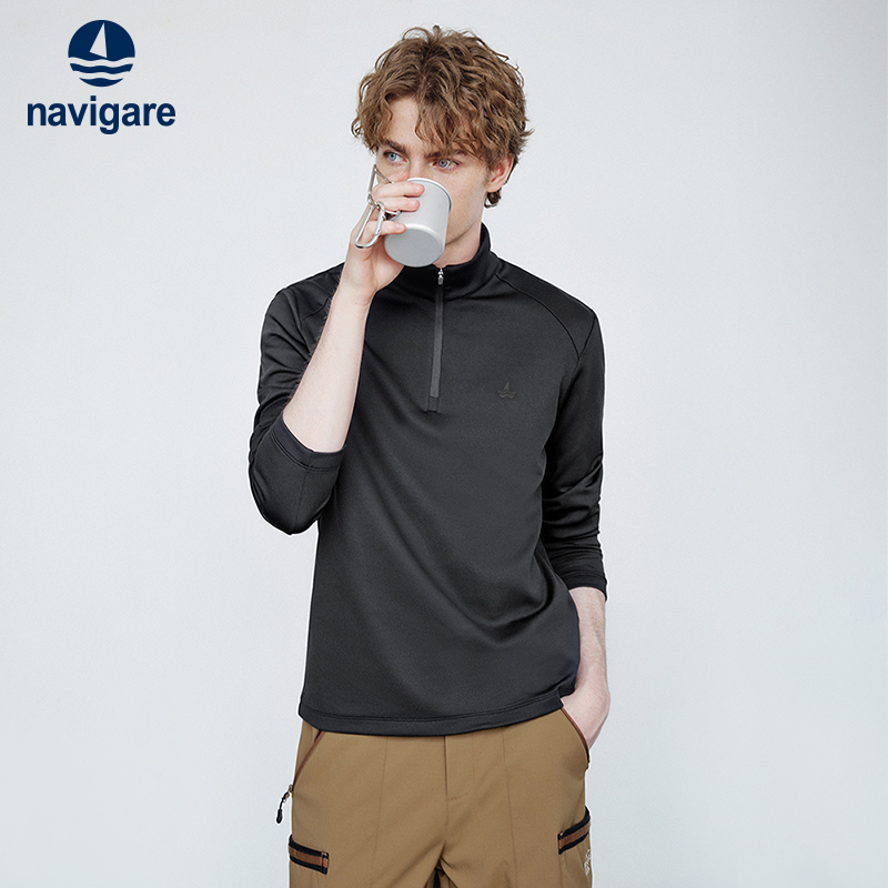 Navigare/纳维凯尔立领速干卫衣弹力品牌logo春季男长袖上衣保暖