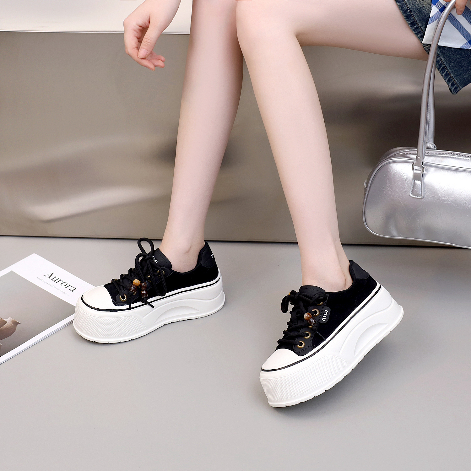 6019【太妃糖】达思图薄绒松糕厚底2025夏季新款时尚百搭系带