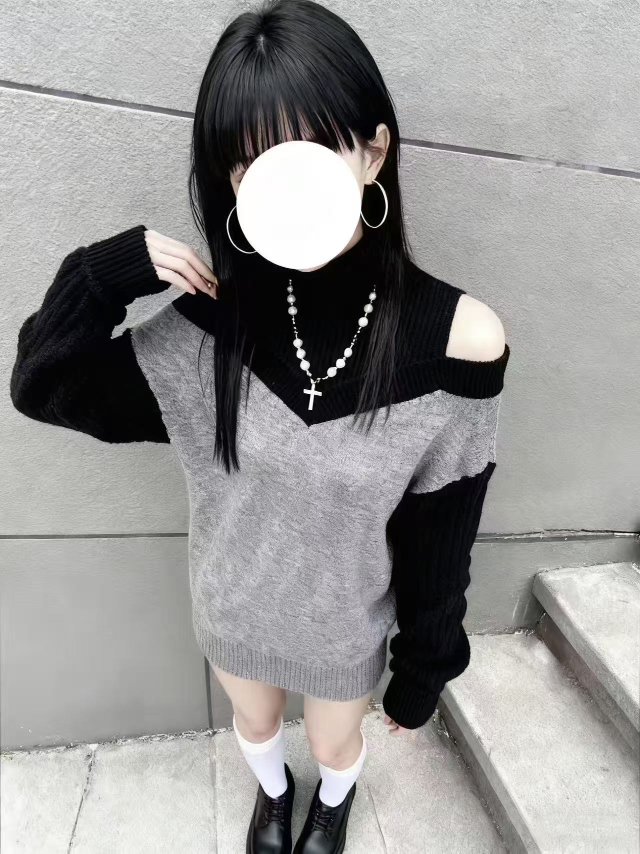 秋季新款女装长袖露肩y2k辣妹亚系针织上衣春秋装心机长袖显瘦