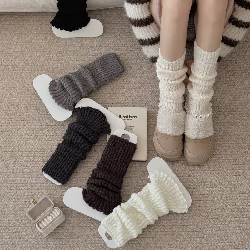 针织袜套冬季新款显瘦腿套纯色jk堆堆袜