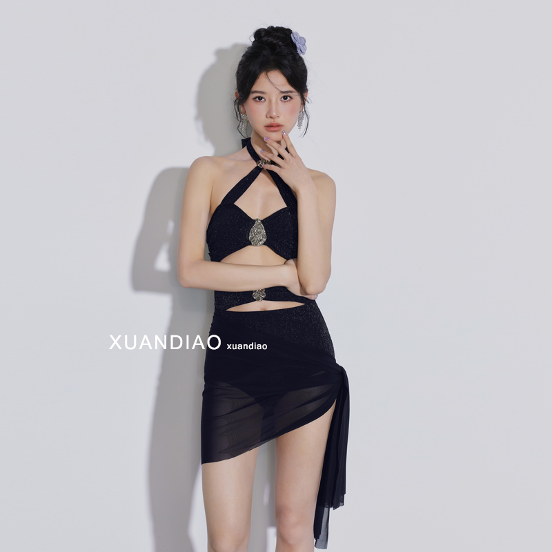 【银铃星河】泳衣女千金高级感性感两件套长裙显瘦黑色温泉度假风