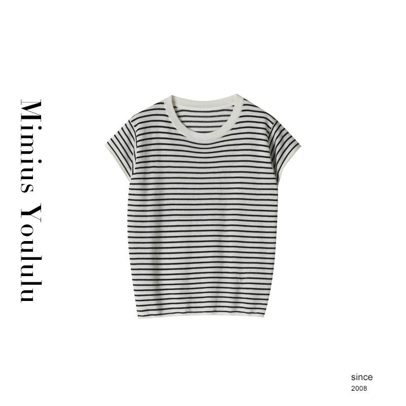 【mimius】&游鹿鹿 简约百搭基础圆领条纹显瘦T恤 WG02057