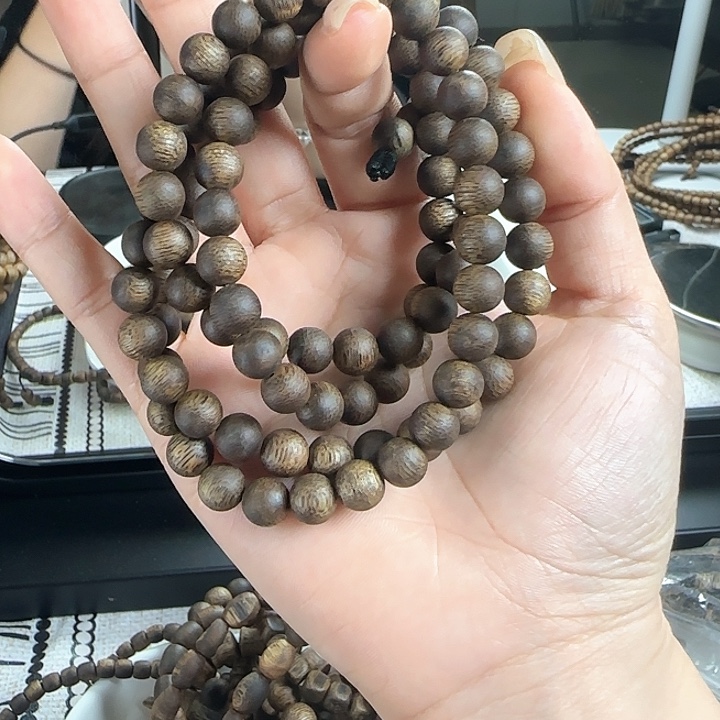 沉香碎屑沉香圆珠多圈卡8mm