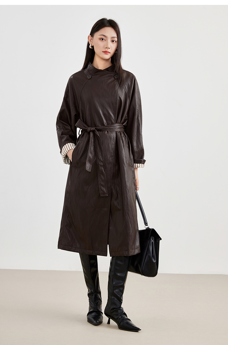 爱客10月新品港风长款皮衣外套-复古时髦YA25335W005