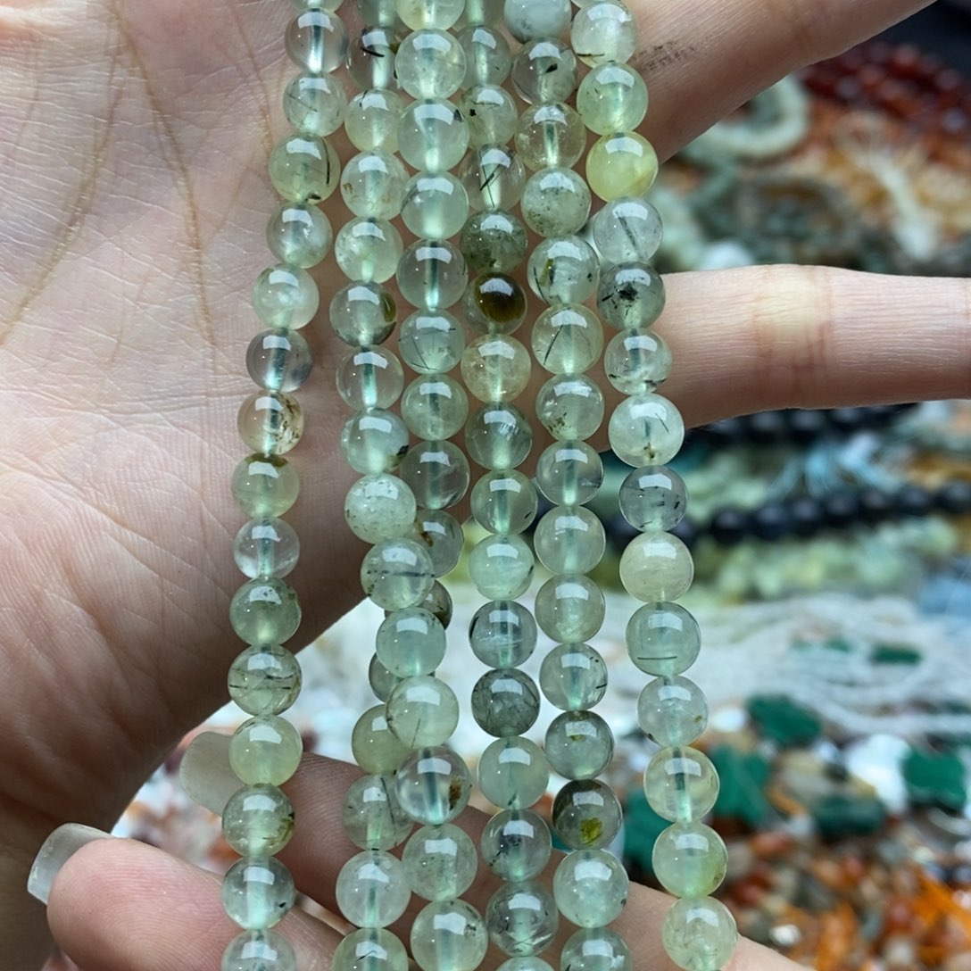 玛瑙/玉髓未镶嵌珠宝半成品一条天然6mm葡萄石圆珠114
