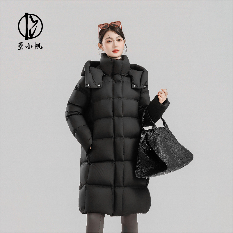 高奢加绒加厚长款过膝女士90鸭绒羽绒服