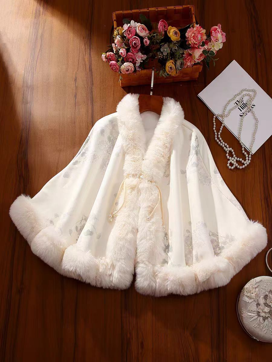 子路旗袍 秋冬季新款 花满絮 加绒加厚旗袍斗篷披肩外搭