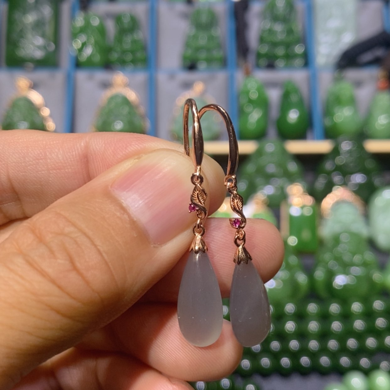 【闪购商品】和田玉吊坠(不含链)银S925镶嵌冰烟紫耳钩