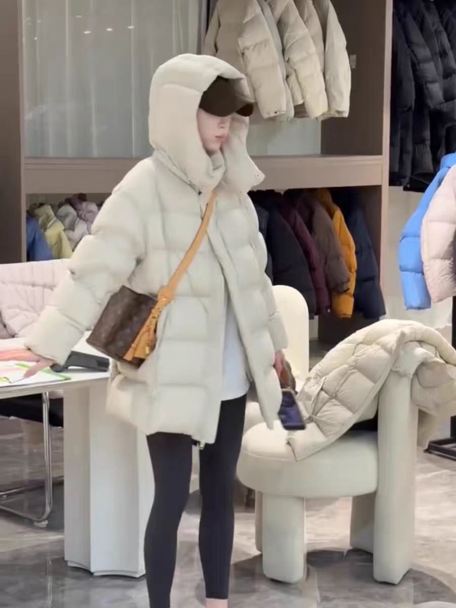 韩系新款中长款连帽羽绒服衣长78
